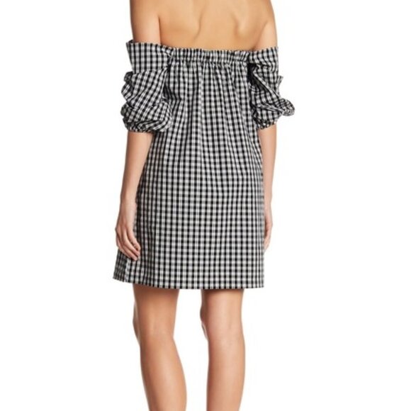 1.State Off the Shoulder Plaid Gingham Dress Black - Picture 4 of 4